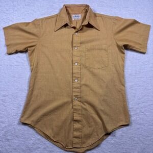 Vintage Fleetline Mens Mustard Tan Perma Press Short Sleeve Button Down Shirt M